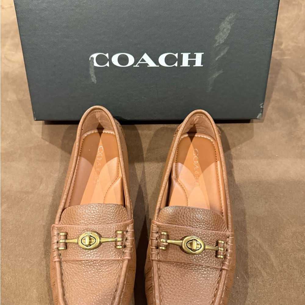 Coach Tan Leather Loafers with Gold Detail